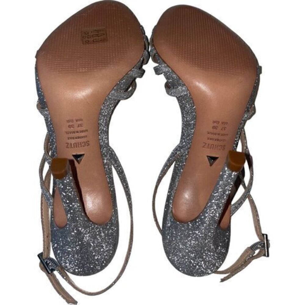 New Schutz Strappy Silver Fine Glitter Heels Sandals NWOB‎ Size 39/9 - Picture 12 of 16